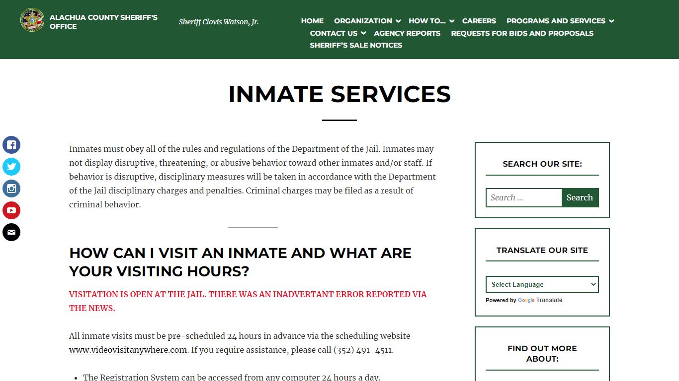 Inmate Services – ALACHUA COUNTY SHERIFF'S OFFICE